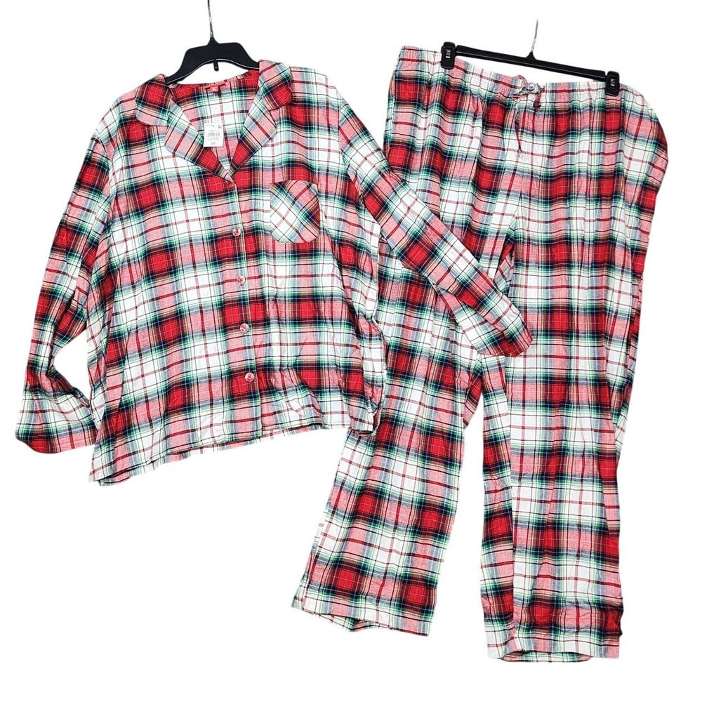 Holiday Lane Flannel Pajama Set 3X Red Winterton Plaid Cotton 2-Piece NEW